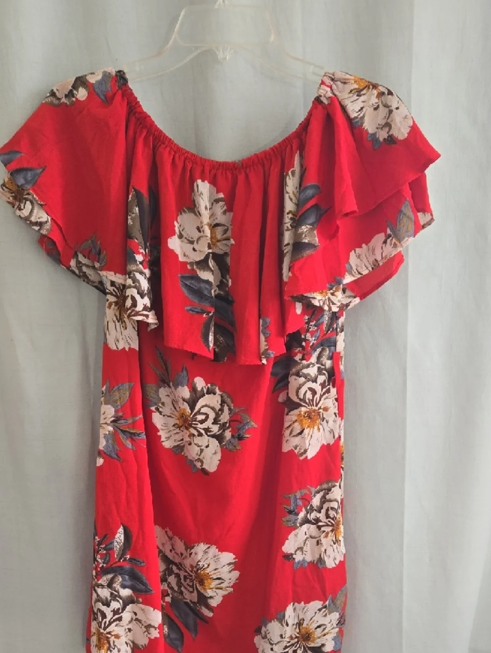 Floral Off-Shoulder Red Mini Dress - Picture 7 of 8